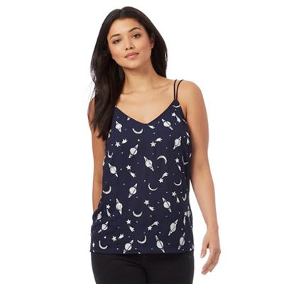 H! by Henry Holland Navy sequin and bead embellished space print cami top